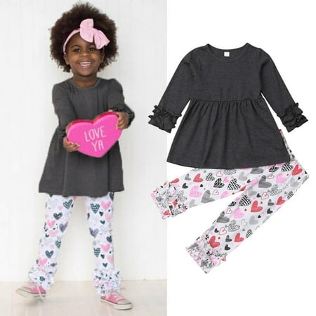 Hot New 2Pcs Newborn Toddler Baby Kids Cute Girls Tops Pants Valentine Day Outfits Sets