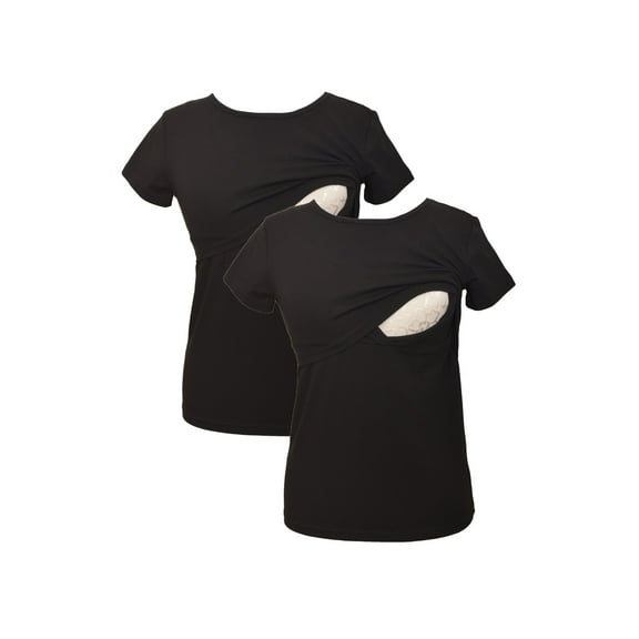 LVMA2500 - 2 Pack - 100% premium Cotton - Women short Sleeve Nursing Maternity T-Shirt 2 Piece Set