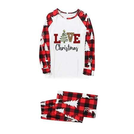 

frehsky matching family outfits family christmas pajamas set love print plaid raglan sleeve top and printed pants homewear for mom