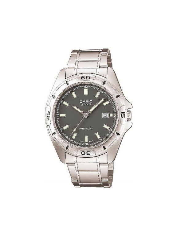 MTP-1244D-8ADF Men's Casual Steel Luminous Quartz Watch with Black Dial
