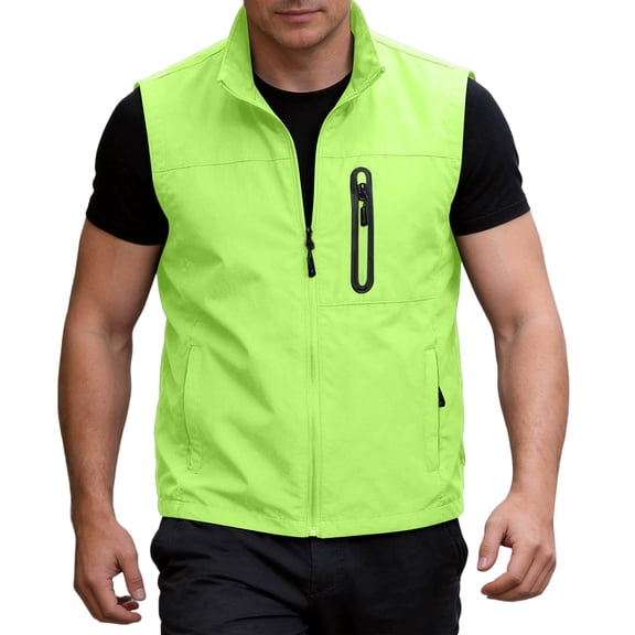 WRFWUL Mens Lightweight Zip Up Vest Stand Collar Sleeveless Outdoor Work Utility Jacket Casual Summer Fishing Hiking Outfits with Multi Pockets