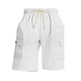 thumbnail image 4 of Men Cargo Shorts Plus Size Solid Color Drawstring Elastic Waist Summer Lightweight Shorts with Multiple Pockets White 3XL, 4 of 6