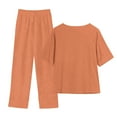 thumbnail image 4 of Scyoekwg Womens Casual 2 Piece Outfits Trendy Short Sleeve Button Round Neck Tops Jogger Pants Tracksuit Casual Sweatsuits Sets Loose Solid Color Outfits (Orange,M), 4 of 4