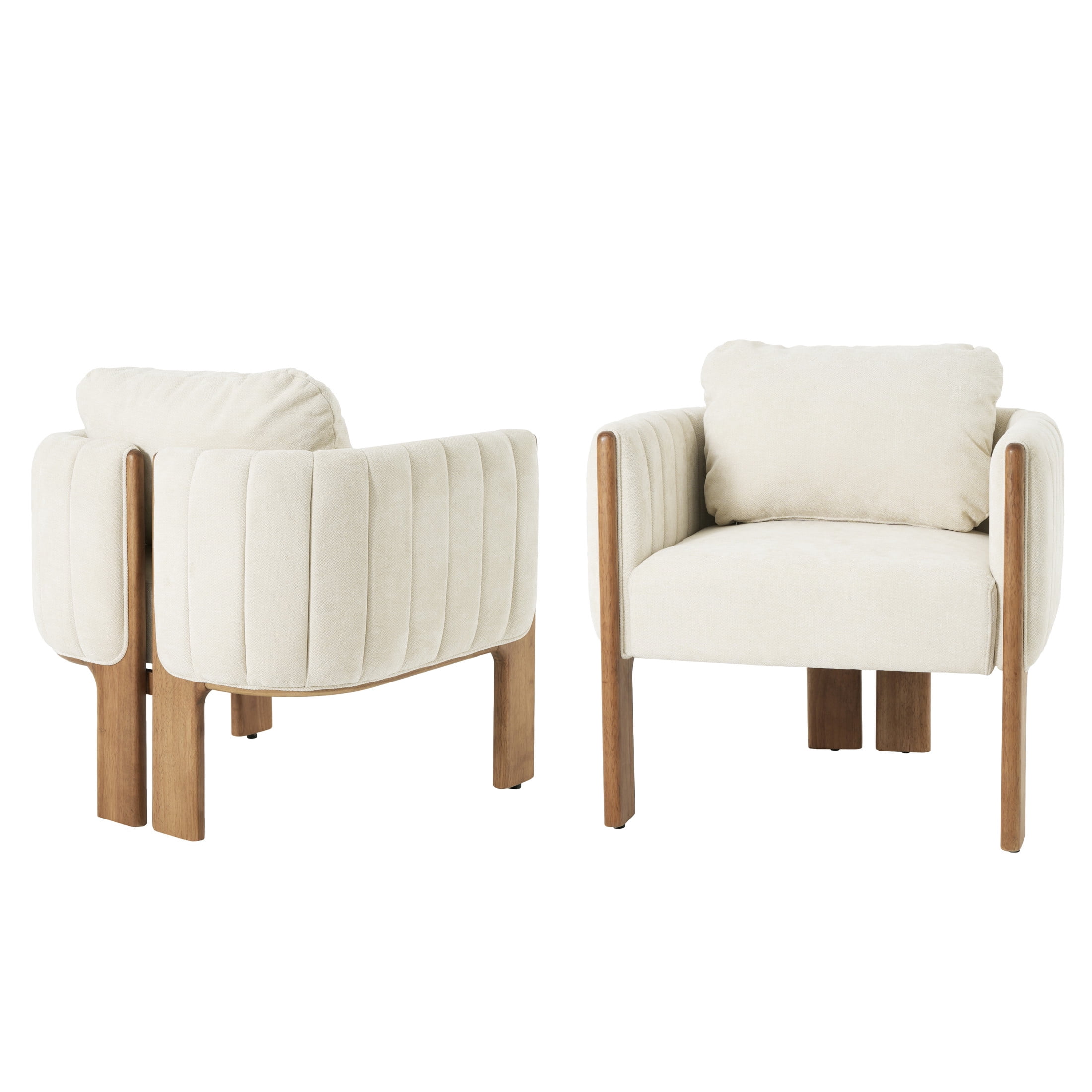 Christopher Knight Home Set of 2 Fabric Upholstered Dining Chairs, Channel Tufted Accent Chairs, Beige+Walnut