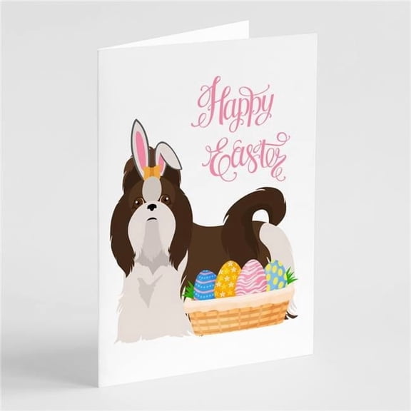 Liver and White Shih Tzu Easter Greeting Cards and Envelopes Pack of 8 7 in x 5 in