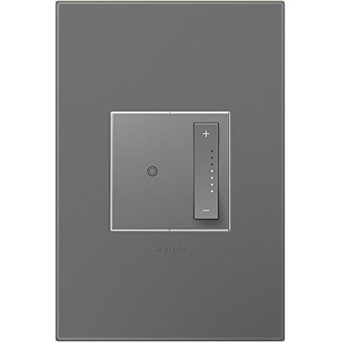 Legrand adorne sofTap Tru-Universal Dimmer Switch, 700W (Incandescent, Halogen, MLV, Fluorescent, ELV, CFL, LED), Magnesium Finish, Wall Plate Included, ADTP703TUM4