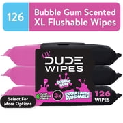 LiL DUDE Flushable Wipes, Extra Large Bubble Bum Wet Wipes, Bubble Gum Scent, 126 Count, 3 Pack