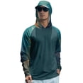 thumbnail image 2 of Men's UPF 50+ Sun Protection Hooded Shirt with Integrated Face Cover Long Sleeve Lightweight Rash Guard Shirts for Fishing Hiking Camping Or Outdoor Sports Blue L, 2 of 5