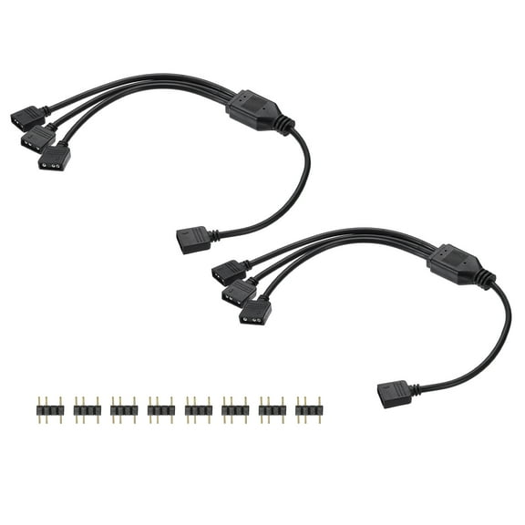 Uxcell 2 Pcs ARGB Splitter Cable, 5V 12" 3 Pin 1 to 3 Female to Female Power Cord with 3 Pin Male Connectors for PC Computer ARGB Fan/LED Lights, Black