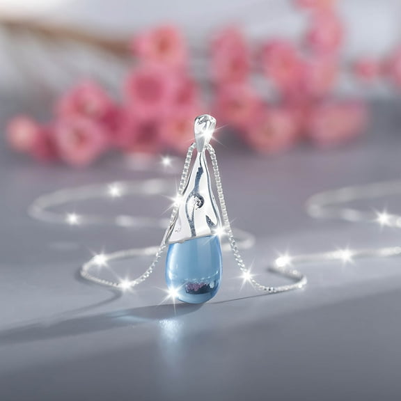 PPgejGEK Vintage Blue Teardrop Pendant Necklace Silvery Crystal Choker Necklace Chain Teardrop Chain Necklace Necklace Jewelry for Women
