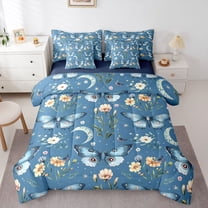 Homewish Teens Floral Butterflies 7-Piece Bedding Comforter Set,Flowers Blossom King Bedding Sets,Exotic Style Ultra Soft Bed Sheets,Breathable Home Decor,Reversible