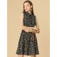 thumbnail image 2 of Día de San Patricio Vestido Sin Mangas Con Cinturón Estampado Por Encima De La Rodilla Con Media Tapeta Para Mujer Floral Negro, Amarillo L, 2 of 6