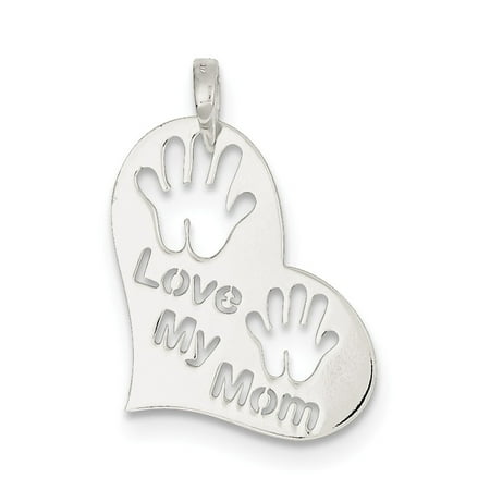 Sterling Silver Mop - 925 Sterling Silver Polished Love My Mom Heart Pendant (28mm x 20mm)