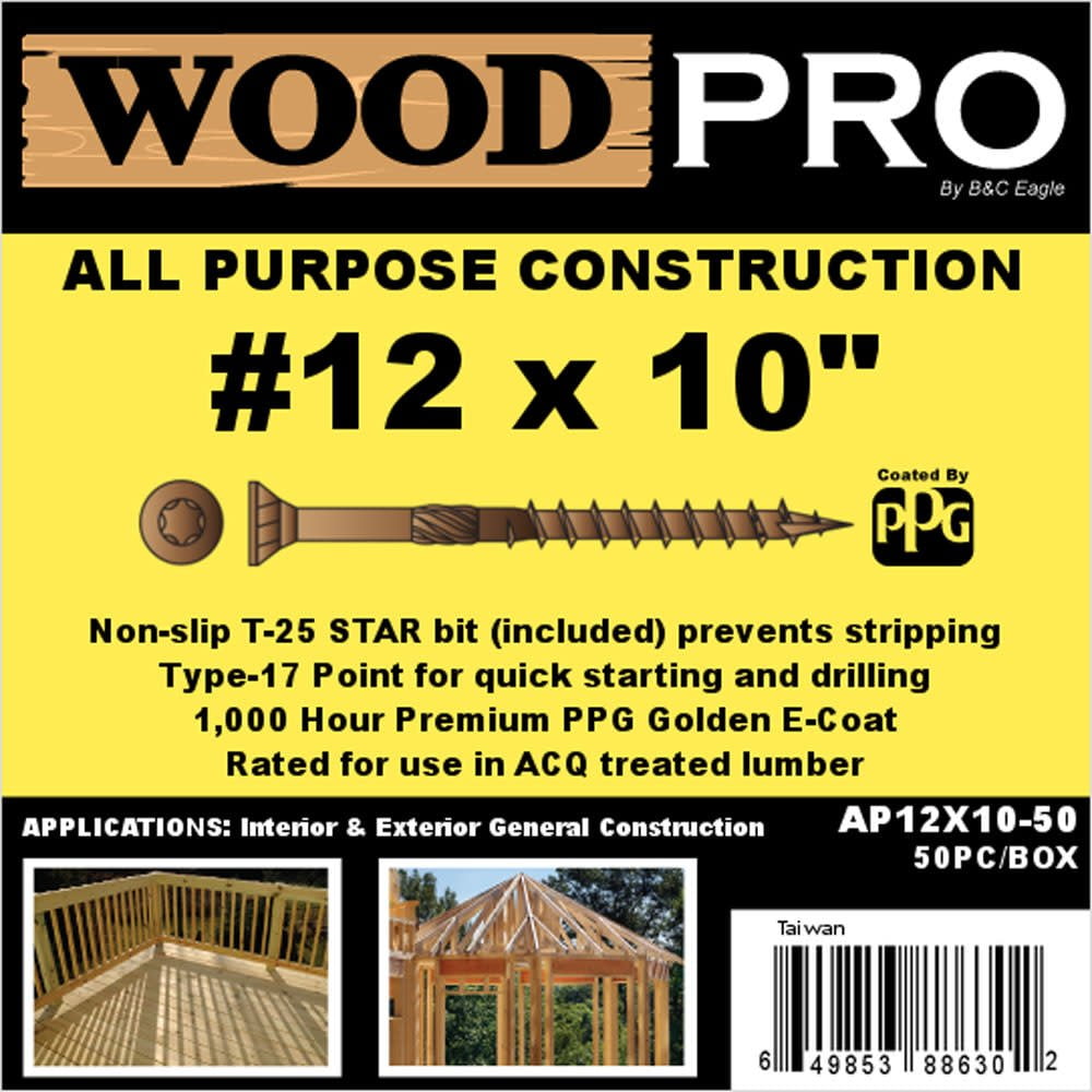 Woodpro (50) #12 X 10 In. All Purpose Wood Screws