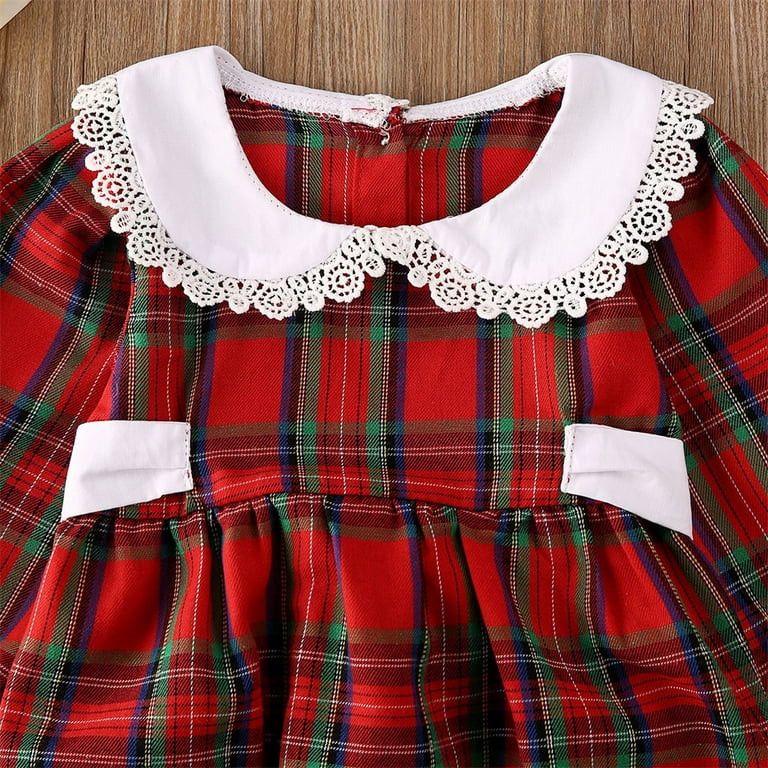 Big Little Sister Matching Outfits Baby Girl Plaid Christmas Dress Newborn  Toddler Doll Collar Lace Princess Dress Romper - Walmart.com