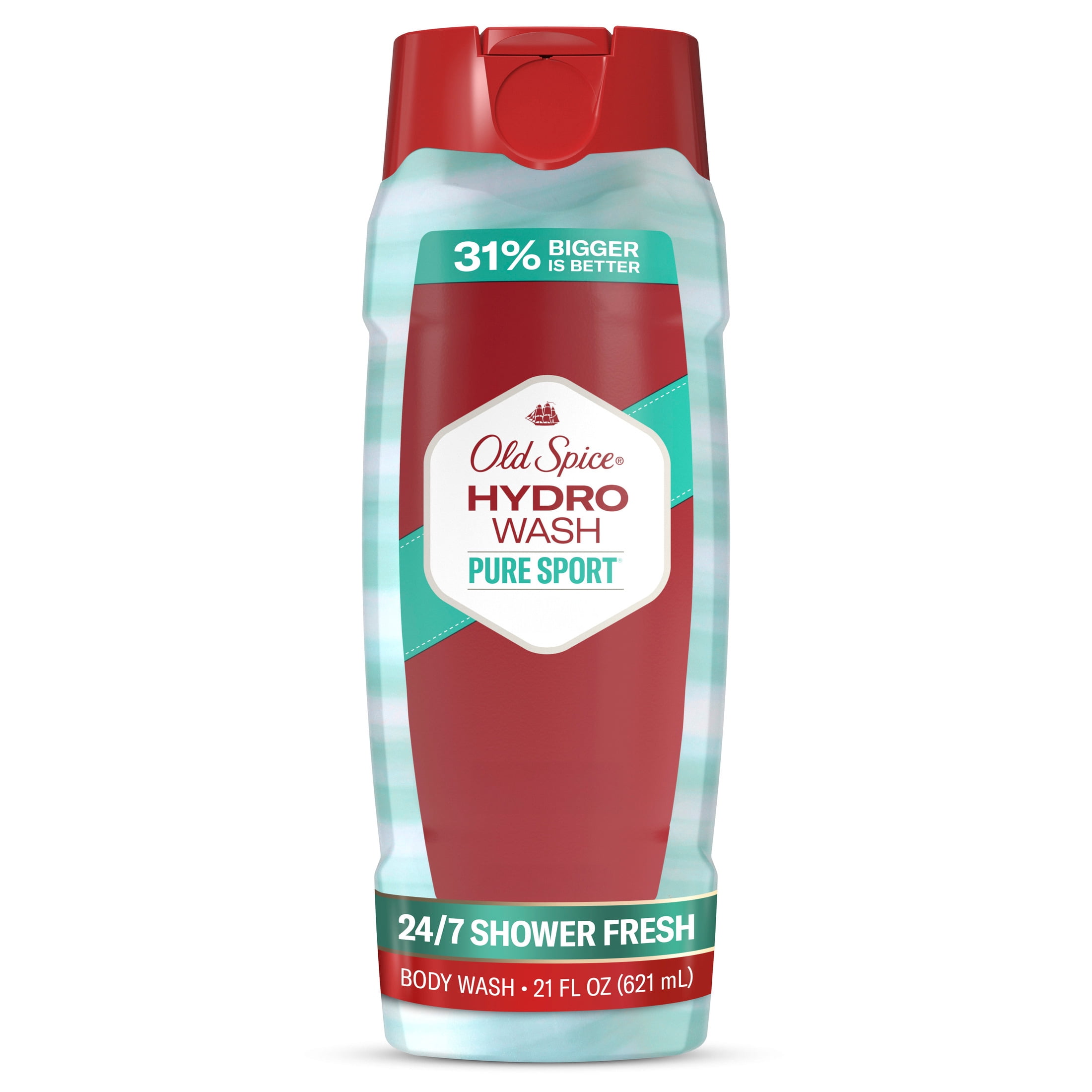 (4 pack) Old Spice Body Wash for Men, Hydro Wash Pure Sport, 24/7 Shower Fresh, 21 fl oz