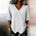 thumbnail image 2 of Tops for Women 3/4 Sleeve V Neck Women Fashionable Casual Solid Color Imitation Linen with Tie Blouse, 2 of 6