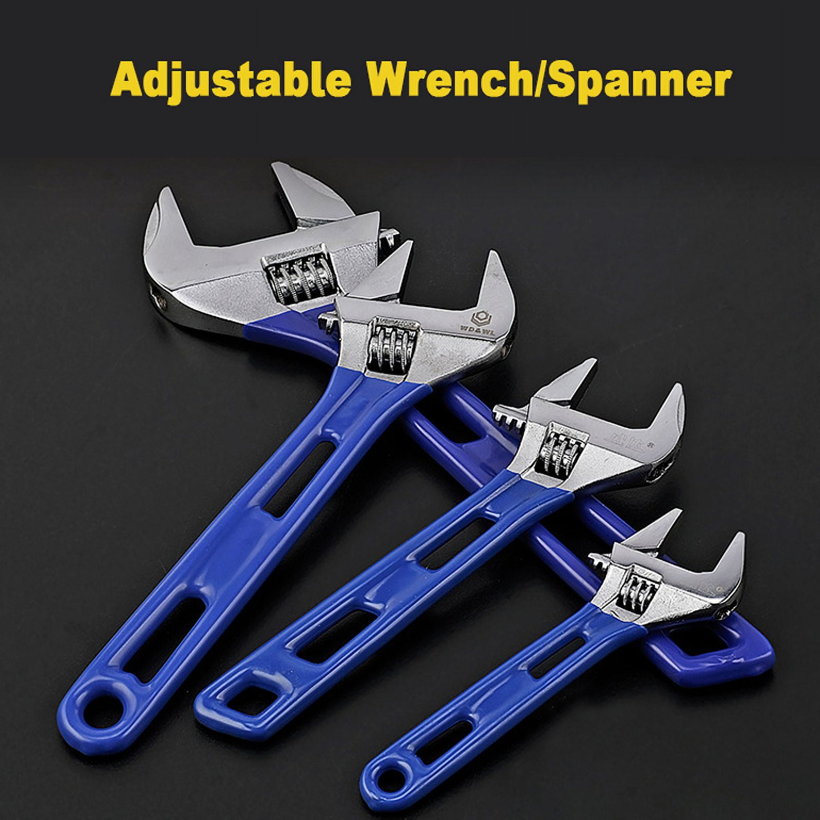 SEIWEI Adjustable Wrench 12" (300mm) Jaw Width 44mm Chrome Vanadium Steel Spanner for Plumbing Automotive Maintenance Repair Blue