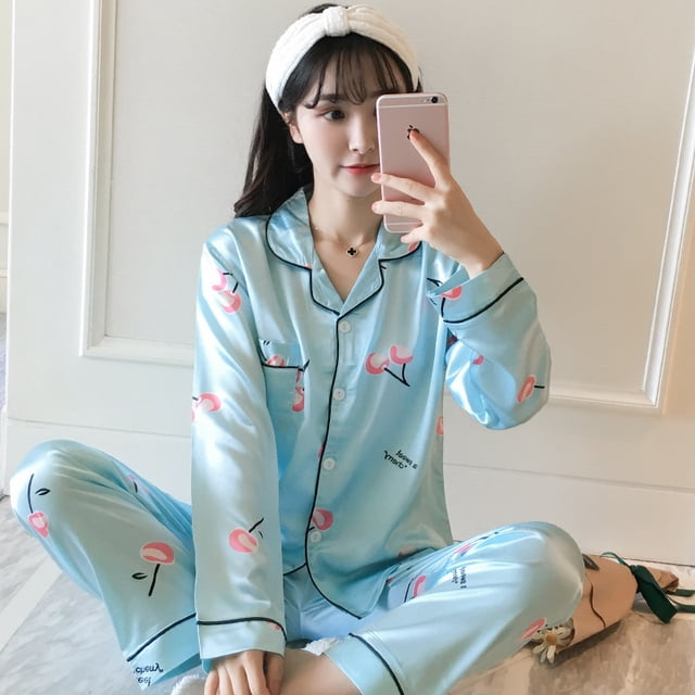 Cárdigan de primavera y otoño de talla grande para chica gordita, con solapa, de seda artificial, pijamas para mujer, ropa de casa