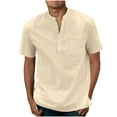 thumbnail image 2 of ZRGHAOYLQ Cotton Linen Solid Casual Plus Size Loose Big and Tall Shirts for Men Button Up Henley Shirt Comfy Short Sleeve T Shirt, 2 of 6