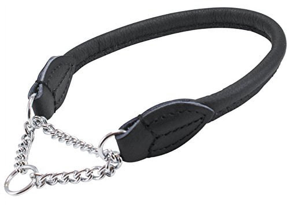 Rolled Genuine Leather Martingale Dog Collar Choker Black 7 Sizes (#4 - Neck Circumf.12.25"-13.75")
