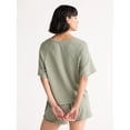 thumbnail image 4 of Joyspun Women's French Terry Short Sleeve Top and Shorts Pajama Set, 2-Piece, Sizes XS-3X, 4 of 6