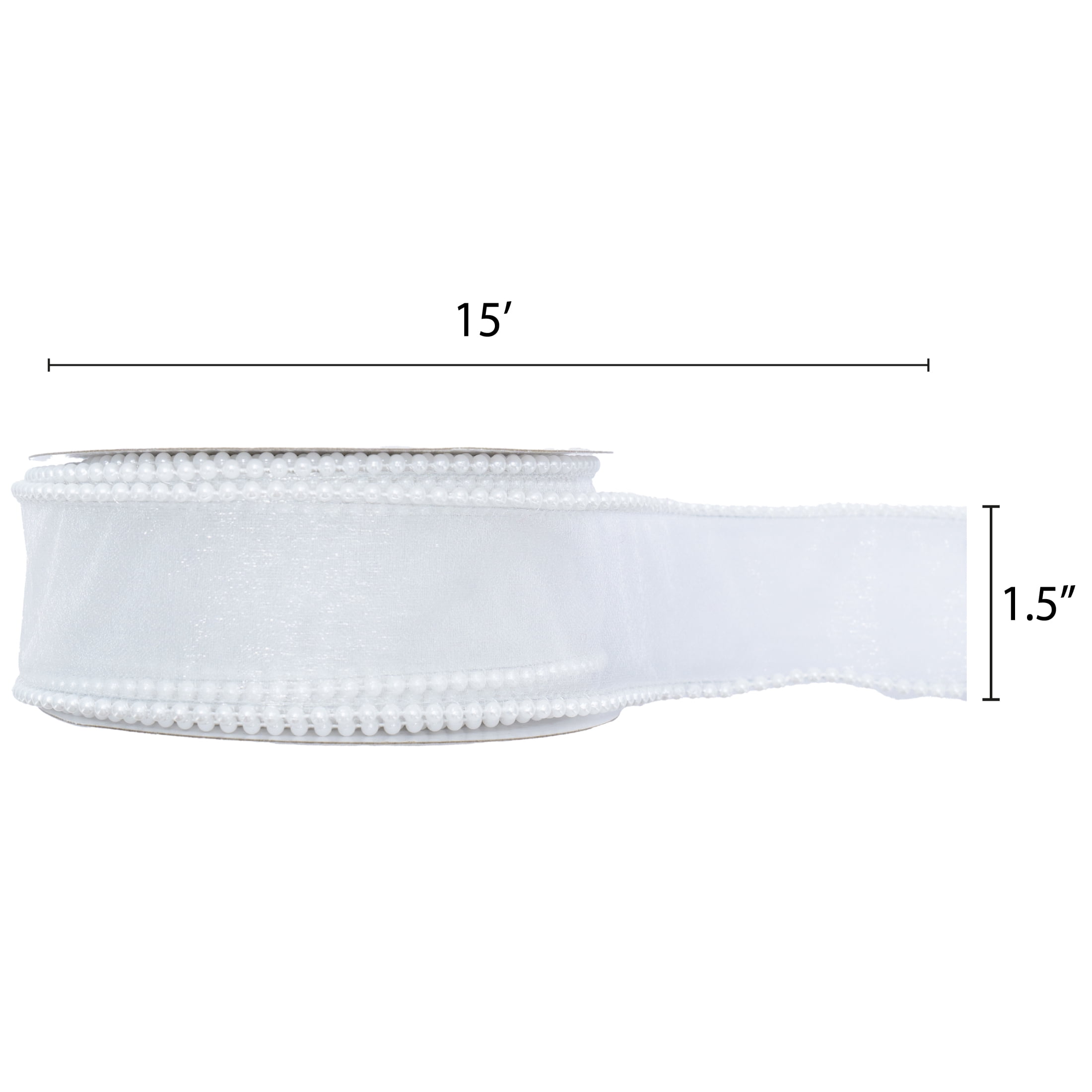 My Texas House White Beaded Sheer Christmas Ribbon, 1.5" x 15'