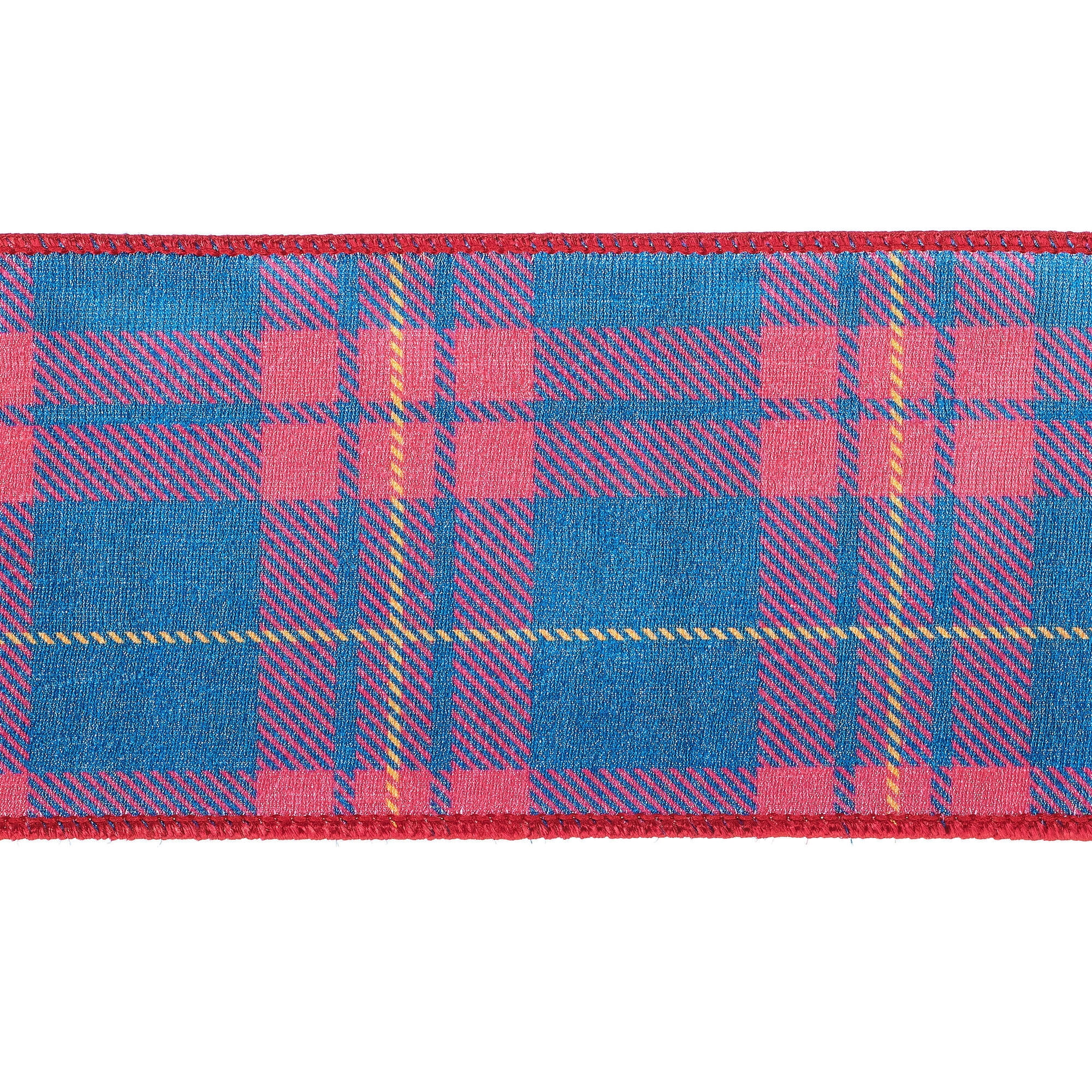 Vickerman 4" x 10 Yards Blue/Red Plaid Wired Edge Christmas Ribbon.
