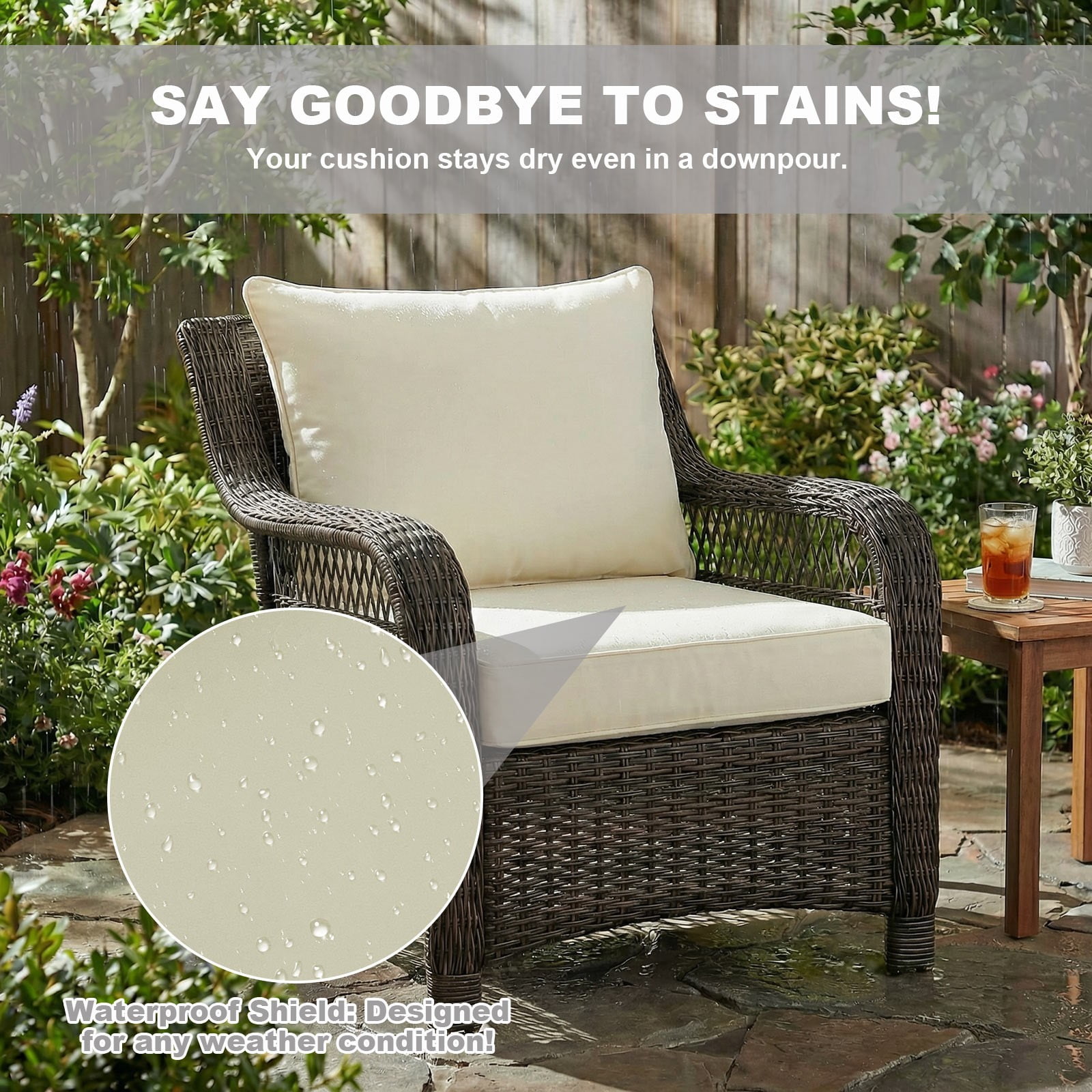TOPCHANCES Outdoor Deep Seat Cushion Set, 24x24 Inch Waterproof Outdoor Deep Seat Cushions for Patio Furniture (Set of 1, Beige)