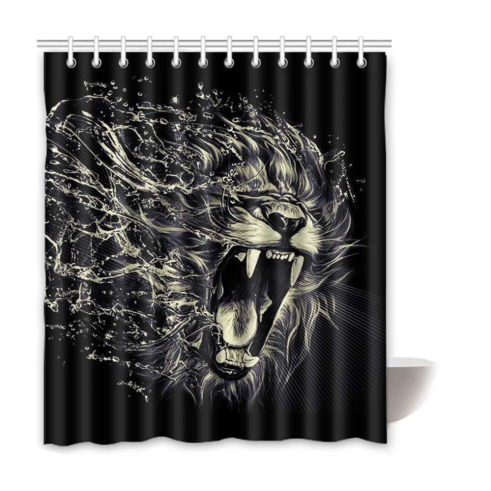 Roaring Lion Waterproof Bathroom Polyester Shower Curtain Liner Water Resistant 