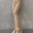 thumbnail image 1 of Pantalones De Pierna Acampanada Acanalados Sólidos, Pantalones Elásticos Delgados De Cintura Alta, Ropa De Mujer, 1 of 4
