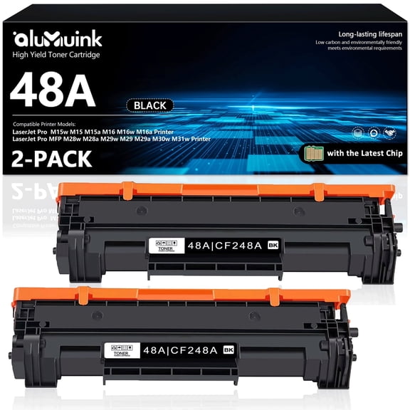 48A Black Compatible for 48A CF248A Toner Cartridges for LaserJet Pro M15w M16w Printer (2 Pack)