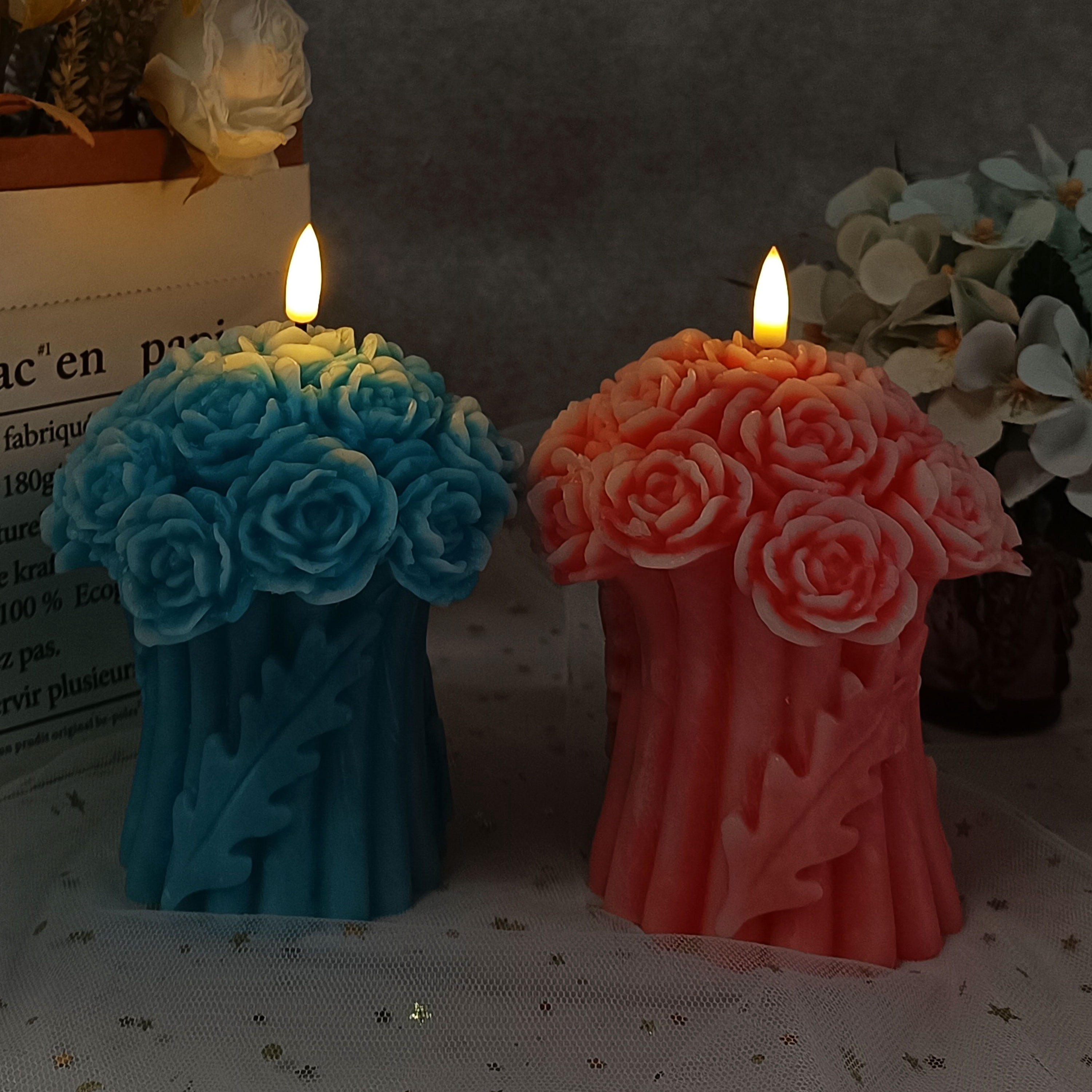 Flower Flickering Flameless Candles, Real Wax LED Candles with Remote and Timer, 3.8 Inch Battery Operated Pillar Candles Gifts for Valentine's Day Mother's Day Wedding Home Decoration