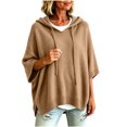 thumbnail image 2 of Tops for Women, Pullover Sweaters for Women Hooded Side Slit Ribbed 3/4 Sleeve Sweaters, Drawstring, Batwing Sleeve, Soft and Comfort Fabric, Drop Shoulder, 2 of 6