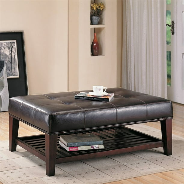 Kingfisher Lane Faux Leather Coffee Table Ottoman in Brown Walmart