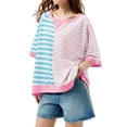 thumbnail image 2 of Women Oversized Summer Short Sleeve Striped Color Block Loose Fit Tops T Shirts, 2 of 6