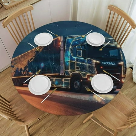 

BCIIG Truck Lights Road Round Table Cover Stain Resistant Washable Indoor Outdoor Tablecloth Kitchen Dining Wedding Parties Outdoor Fitted 100% Polyester Fiber 42-46