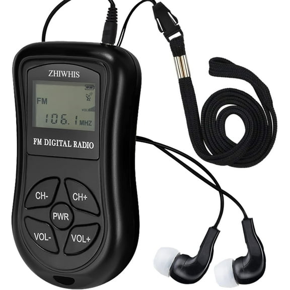 Mini Portable FM Radio, Stereo LCD Digital Display Tuning Pocket Walkmen Transistor Conference Receiver with Earphone, Small Pocket Radio Operated by AAA Batteries for Walking/Running