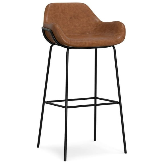 Simpli Home Mira Contemporary Modern Bar Stool in Distressed Tan Vegan Faux Leather