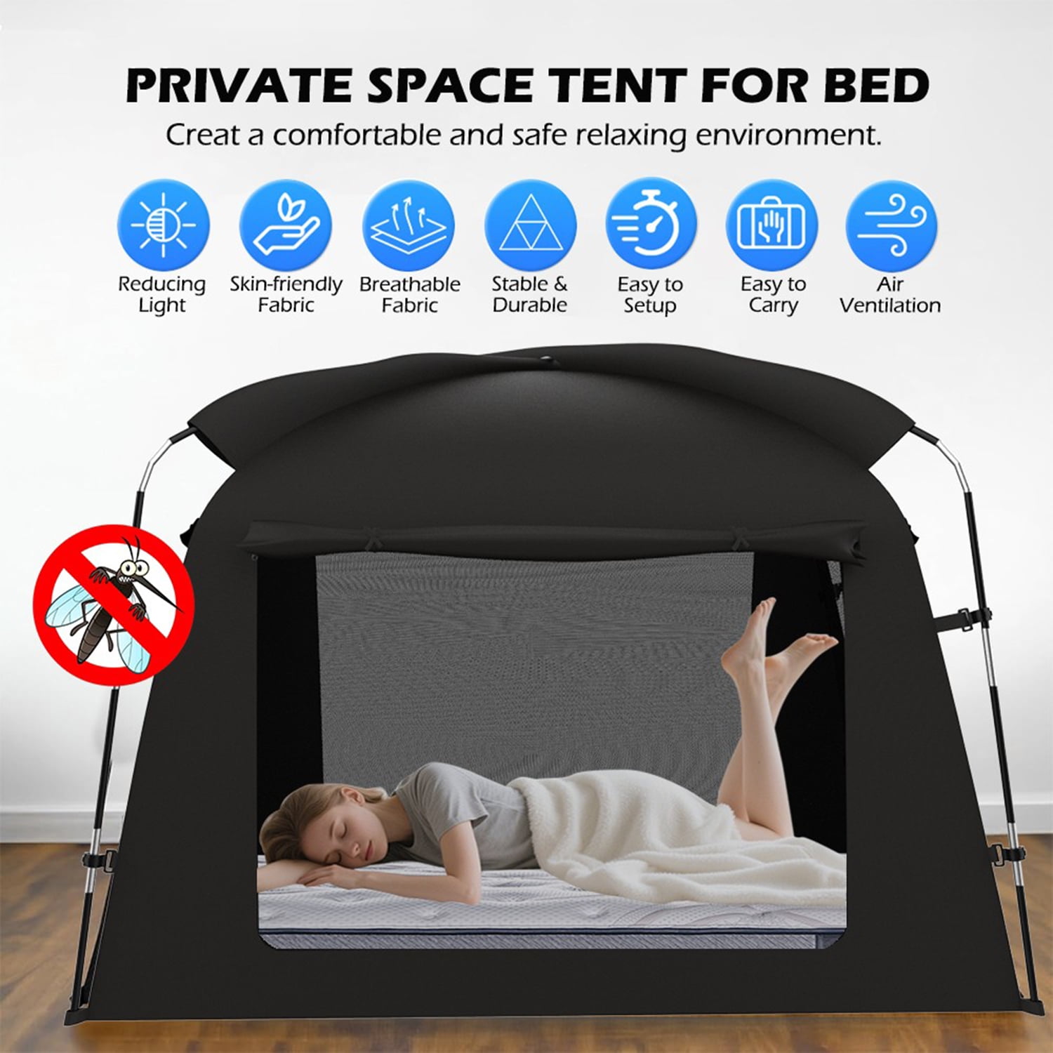 ASTRAEA Bed Tent, Portable Twin Size Privacy Bed Tent Canopy with 2 Doors, Breathable Blackout Indoor Canopy for Kids Adults Sleeping