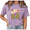 1-Purple, variant on Giffimy Women's Blue Colorful Retro Floral Vintage Washed T-Shirt Short Sleeve S-2XL Relaxed Fit Top
