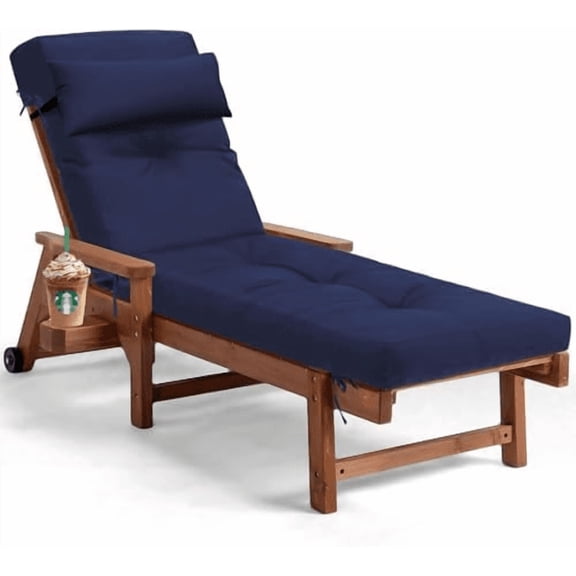 Waterproof Lounge Chair Cushion Outdoor for Chairs, Fade Resistant Chaise Lounger Replacement Cushions with 6 Ties, Thickened Memory Foam Pool Lounge Chair Cushions, 76 x 22 x 4.7 Inches, Blue