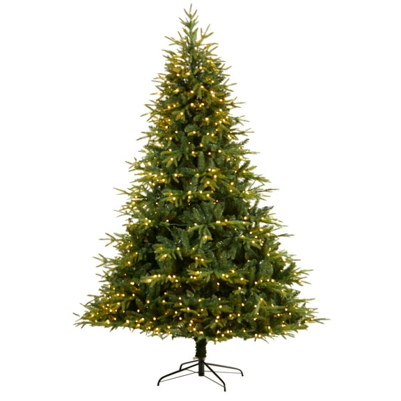 Nearly Natural Colorado Mountain Natural Look Warm White Prelit LED Green Decorated Fir Christmas Tree, with 3560 Bendable Branches 8'