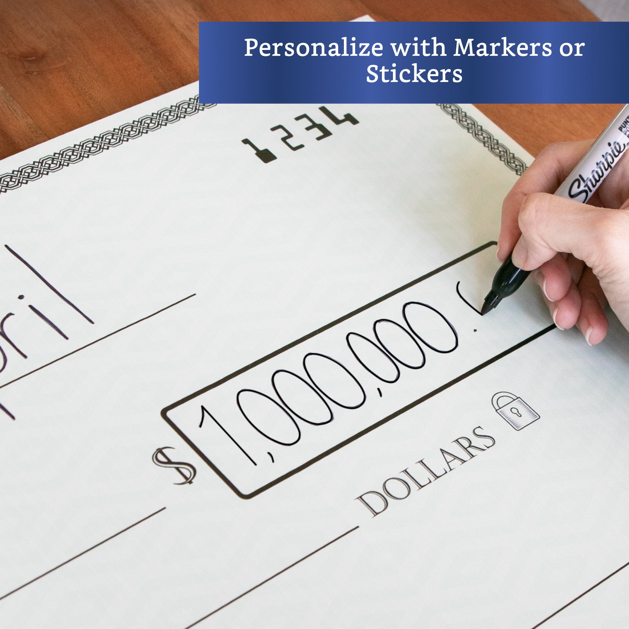 Giant Check (Plastic Cardboard 32 x 13.5 inches) - Big Checks for Presentations, Awards, Donations, Ceremonies and Events