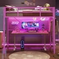 thumbnail image 3 of Twin Size Loft Bed Frame with Led Lights, Metal Loft Bed Frame with Full-Length Guardrail and Ladder, No Box Spring Needed, Pink, 3 of 10