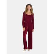 No Boundaries Pleated Square Neck Top and Pants Set, 2 Piece, Women's and Women's Plus