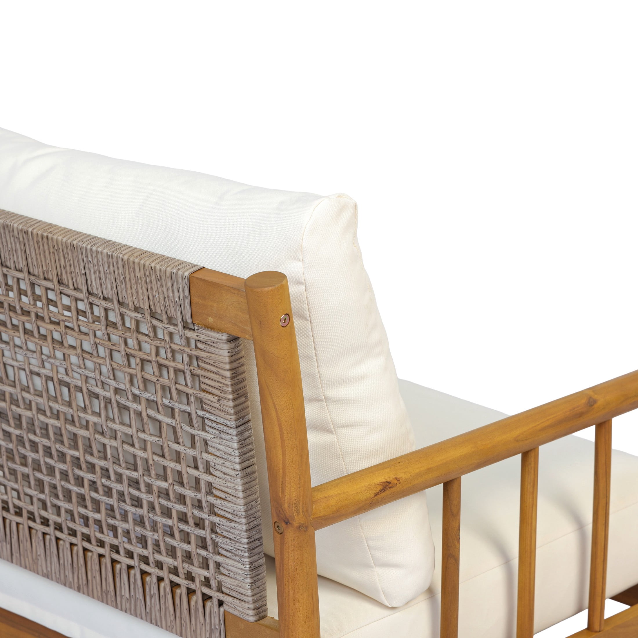 Christopher Knight Home 4-Piece Patio Chat Set, Acacia Wood Seating and Coffee Table, Teak + Beige
