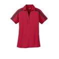 thumbnail image 5 of Port Authority Ladies Silk Touch Performance Colorblock Stripe Polo-S (Red/ Black), 5 of 6