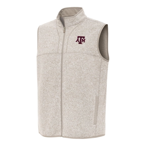 Men's Antigua Oatmeal Texas A&M Aggies Fortune Full-Zip Vest
