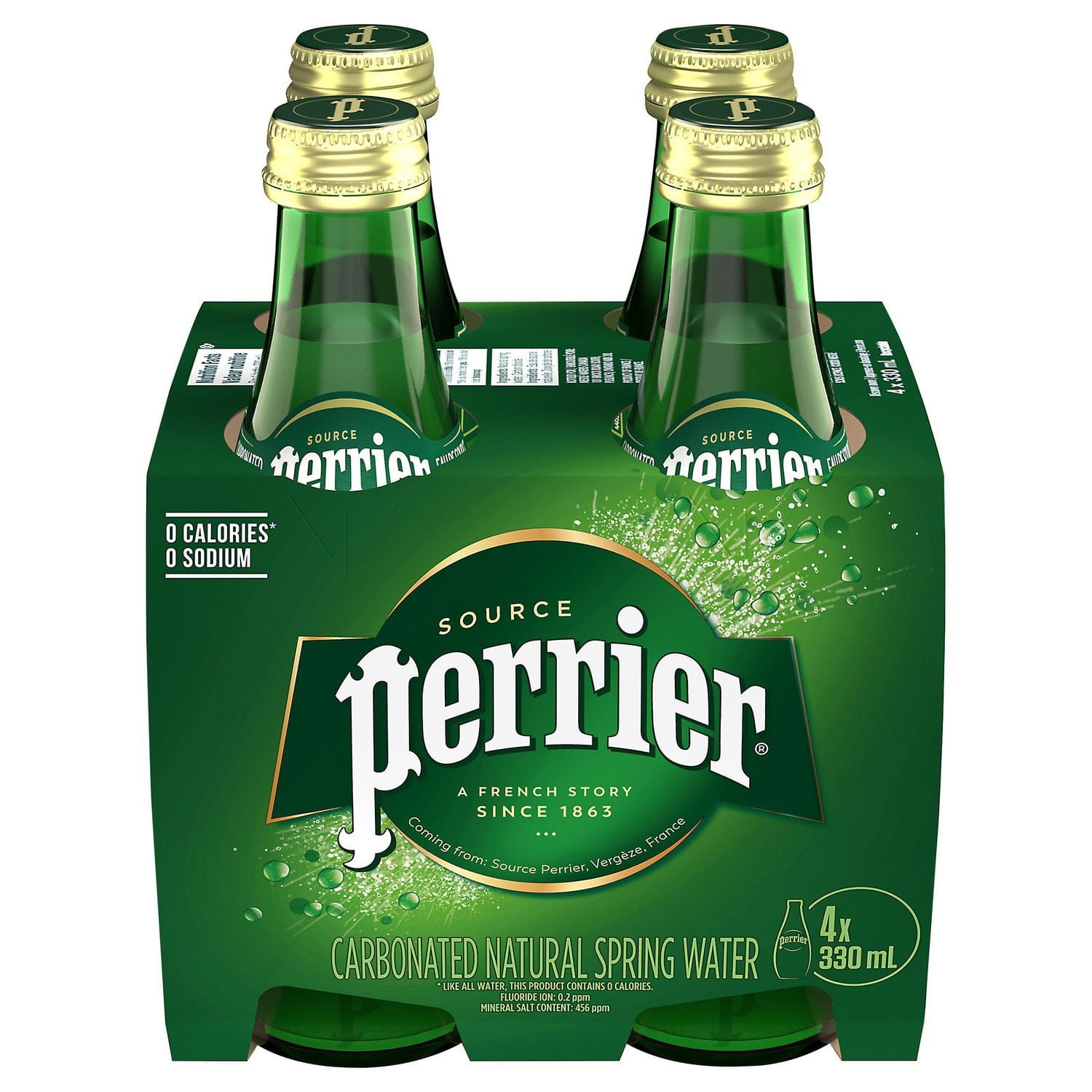 Perrier Sparkling Carbonated Water – 4x330 mL Glass Bottle, 4 x 330mL